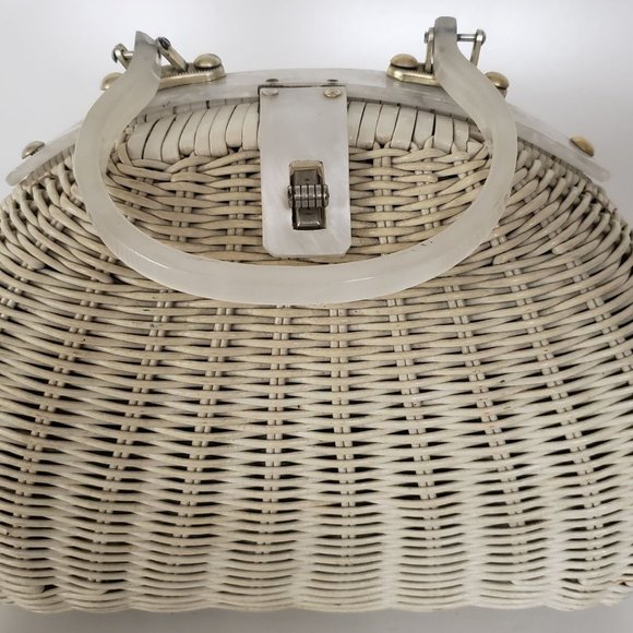 1950's Simon Mister Ernest White Wicker Handbag - Picture 1 of 5